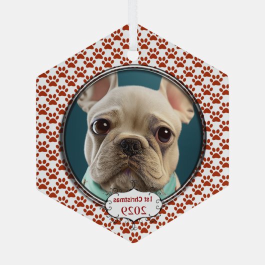 Silver Dog Paws Mijn Eerste Kerstmis Foto Ornament (Achterkant)