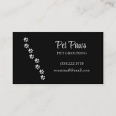 Silver Dog Paws op Black Pet Grooming Service Visitekaartje (Voorkant)