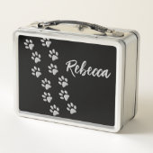 Silver Dog Paws zwarte achtergrond Afdrukpatroon (Achterkant)