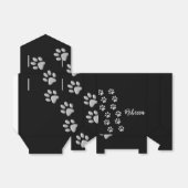 Silver Dog Paws zwarte achtergrond Afdrukpatroon Bedankdoosjes (Uitgevouwen)