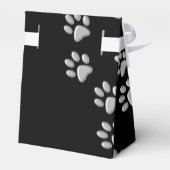 Silver Dog Paws zwarte achtergrond Afdrukpatroon Bedankdoosjes (Achterkant)
