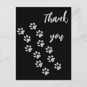 Silver Dog Paws zwarte achtergrond Afdrukpatroon Briefkaart