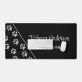 Silver Dog Paws zwarte achtergrond Afdrukpatroon Bureaumat (Keyboard & Muis)