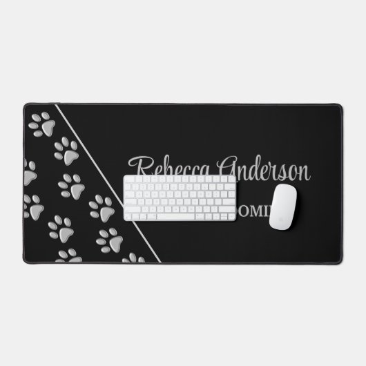 Silver Dog Paws zwarte achtergrond Afdrukpatroon Bureaumat (Keyboard & Muis)