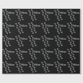 Silver Dog Paws zwarte achtergrond Afdrukpatroon Cadeaupapier (Vlak)