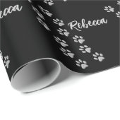 Silver Dog Paws zwarte achtergrond Afdrukpatroon Cadeaupapier (Rol Hoek)