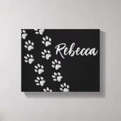 Silver Dog Paws zwarte achtergrond Afdrukpatroon Canvas Afdruk (Voorkant)