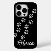 Silver Dog Paws zwarte achtergrond Afdrukpatroon Case-Mate iPhone Case (Achterkant)