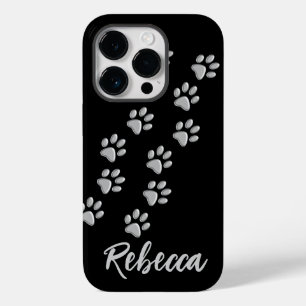 Silver Dog Paws zwarte achtergrond Afdrukpatroon Case-Mate iPhone 14 Pro Hoesje