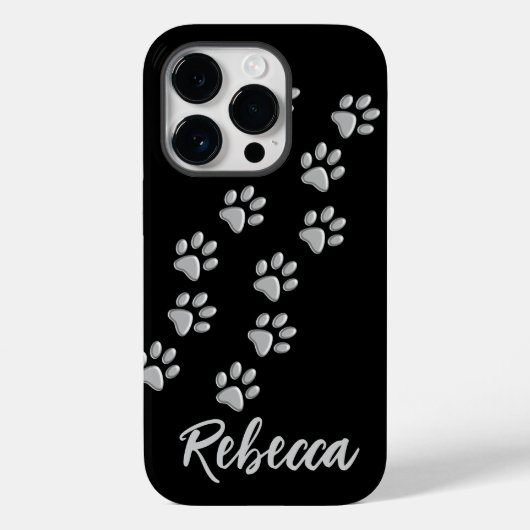 Silver Dog Paws zwarte achtergrond Afdrukpatroon Case-Mate iPhone Case (Achterkant)