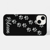 Silver Dog Paws zwarte achtergrond Afdrukpatroon iPhone Hoesje (Achterkant horizontaal)