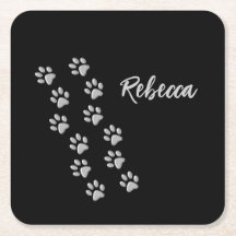 Silver Dog Paws zwarte achtergrond Afdrukpatroon