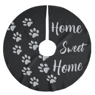 Silver Dog Paws zwarte achtergrond Afdrukpatroon Kerstboom Rok