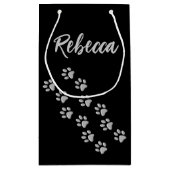Silver Dog Paws zwarte achtergrond Afdrukpatroon Klein Cadeauzakje (Achterkant)
