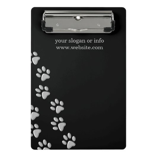 Silver Dog Paws zwarte achtergrond Afdrukpatroon Mini Klembord (Voorkant)