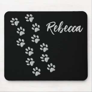 Silver Dog Paws zwarte achtergrond Afdrukpatroon Muismat