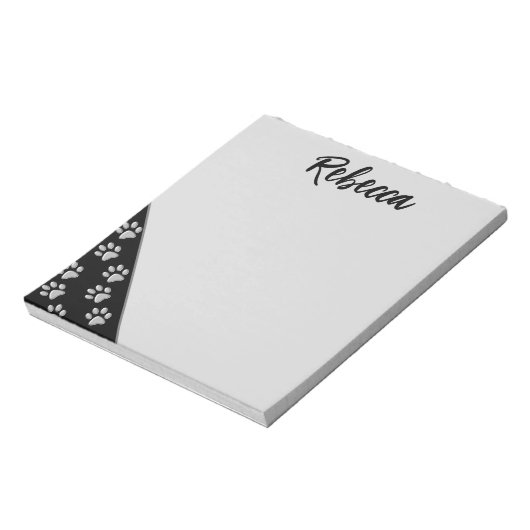 Silver Dog Paws zwarte achtergrond Afdrukpatroon Notitieblok (Linkerzijde)