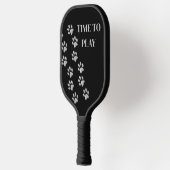Silver Dog Paws zwarte achtergrond Afdrukpatroon Pickleball Paddle (Links)