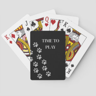 Silver Dog Paws zwarte achtergrond Afdrukpatroon Pokerkaarten