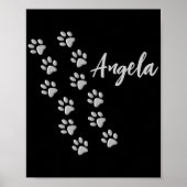 Silver Dog Paws zwarte achtergrond Afdrukpatroon Poster (Voorkant)