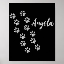 Silver Dog Paws zwarte achtergrond Afdrukpatroon Poster