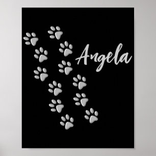 Silver Dog Paws zwarte achtergrond Afdrukpatroon Poster
