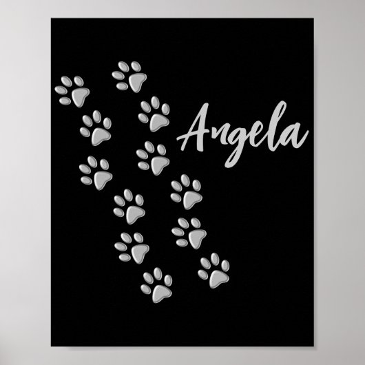 Silver Dog Paws zwarte achtergrond Afdrukpatroon Poster (Voorkant)