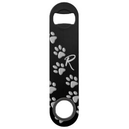 Silver Dog Paws zwarte achtergrond Afdrukpatroon Speed Flessenopener