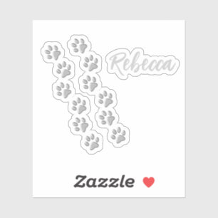 Silver Dog Paws zwarte achtergrond Afdrukpatroon Sticker