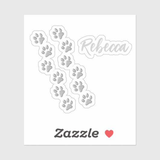 Silver Dog Paws zwarte achtergrond Afdrukpatroon Sticker (Vel)