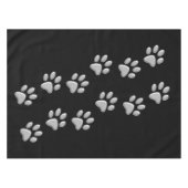 Silver Dog Paws zwarte achtergrond Afdrukpatroon Tafelkleed (Voorkant (Horizontaal))