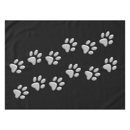 Silver Dog Paws zwarte achtergrond Afdrukpatroon Tafelkleed (Voorkant (Horizontaal))