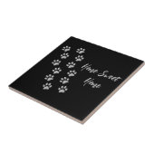 Silver Dog Paws zwarte achtergrond Afdrukpatroon Tegeltje (Zijkant)