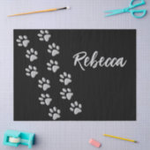 Silver Dog Paws zwarte achtergrond Afdrukpatroon Tissuepapier (Craft)