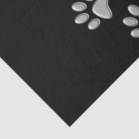 Silver Dog Paws zwarte achtergrond Afdrukpatroon Tissuepapier (Detail)