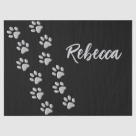 Silver Dog Paws zwarte achtergrond Afdrukpatroon Tissuepapier