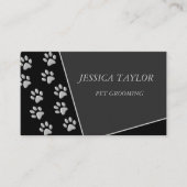 Silver Dog Paws zwarte achtergrond Afdrukpatroonbu Visitekaartje (Voorkant)