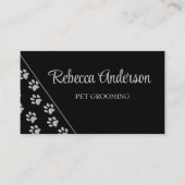 Silver Dog Paws zwarte achtergrond Afdrukpatroonbu Visitekaartje (Voorkant)