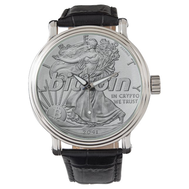 Silver Dollar Bitmunt Cryptocurrency HODL Funny Horloge (Voorkant)