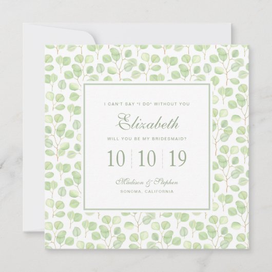 Silver Dollar Eucalyptus & Branches - Bridesmaid Kaart (Voorkant)