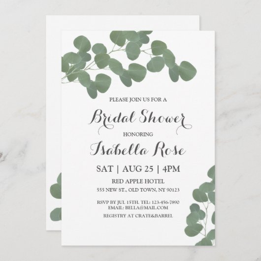 Silver Dollar Eucalyptus Bridal Shower Invitations Kaart (Voorkant / Achterkant)
