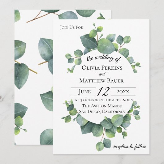 Silver Dollar Eucalyptus Leaves Weddenschap Kaart (Voorkant / Achterkant)