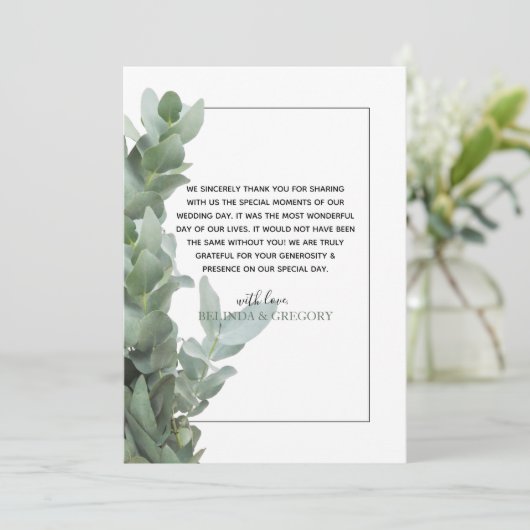 Silver Dollar Eucalyptus Weddenschap Hartelijk dan Bedankkaart (Staand voorkant)