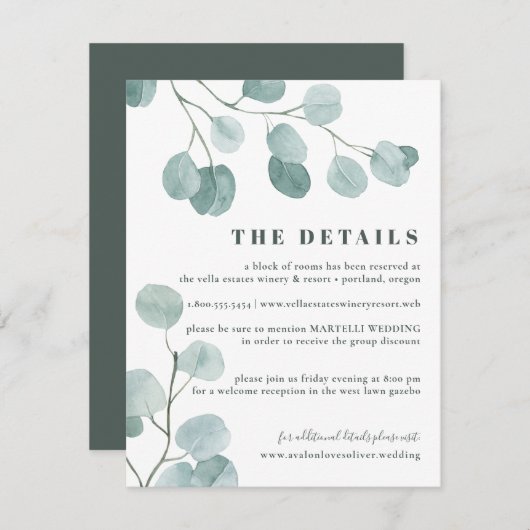 Silver Dollar Eucalyptus Weddenschap Informatiekaartje (Voorkant / Achterkant)