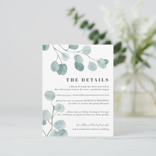 Silver Dollar Eucalyptus Weddenschap Informatiekaartje (Staand voorkant)