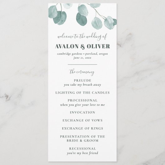 Silver Dollar Eucalyptus Weddenschap Programmakaart (Voorkant)