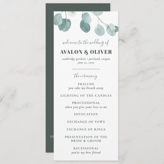 Silver Dollar Eucalyptus Weddenschap Programmakaart (Voorkant / Achterkant)