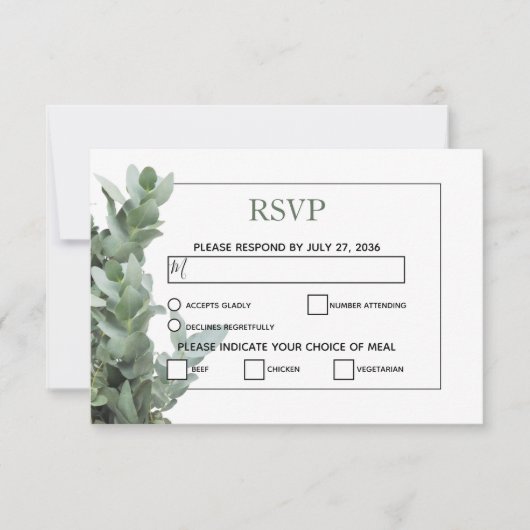 Silver Dollar Eucalyptus Weddenschap RSVP-kaarten RSVP Kaartje (Voorkant)