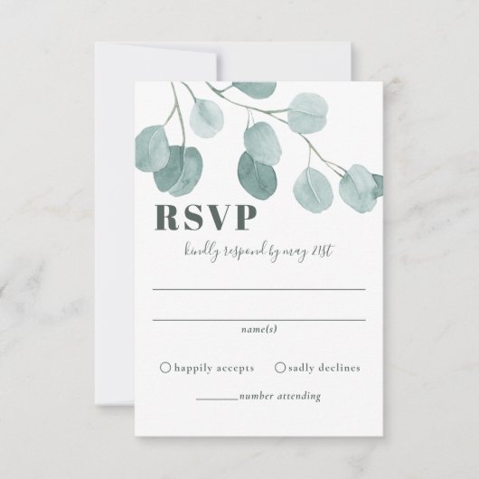 Silver Dollar Eucalyptus Weddenschap RSVP Kaartje (Voorkant)