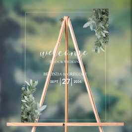 Silver Dollar Eucalyptus Weddenschap Welkomstteken Acryl Bord